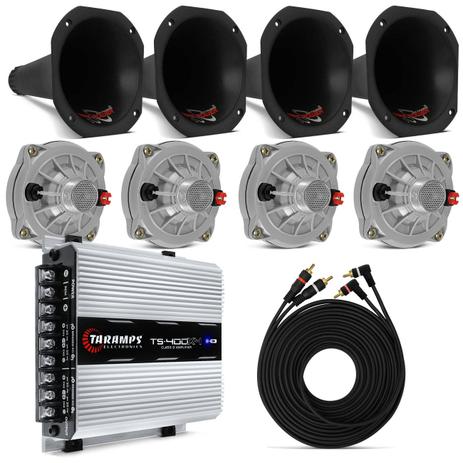 Módulo Amplificador Taramps 400W + 4 Driver JBL 400W Corneta Média + Cabo RCA 5 Metros - Prime Menor preço em Módulo Amplificador Taramps 400W + 4 Driver JBL 400W Corneta Média + Cabo RCA 5 Metros - Prime