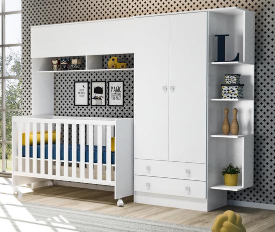 Módulo Infantil com Guarda Roupa 2 Portas e 2 Gavetas e Berço Mini Cama Americano Branco Doce Sonho - Qmovi é boa?