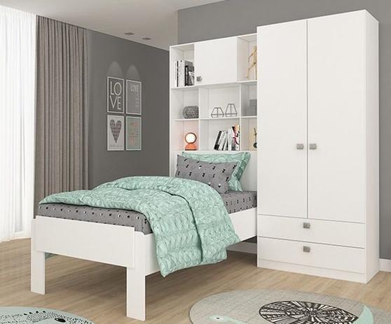 Módulo Solteiro Nina com Kit Cama Branco Cimol Menor preço em Módulo Solteiro Nina com Kit Cama Branco Cimol