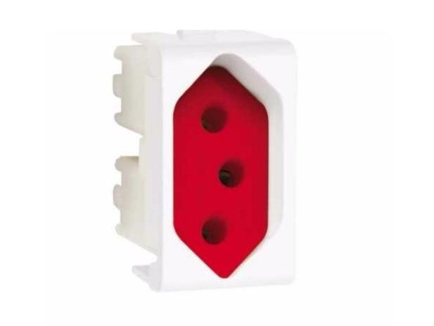 Modulo tomada 2p+t 20a 250v fundo vermelho branco - Schneider Menor preço em Modulo tomada 2p+t 20a 250v fundo vermelho branco - Schneider