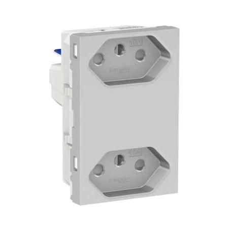 Módulo tomada duplex Br 2Pt 10A 250V borne automático 3 módulos alumínio Schneider Menor preço em Módulo tomada duplex Br 2Pt 10A 250V borne automático 3 módulos alumínio Schneider