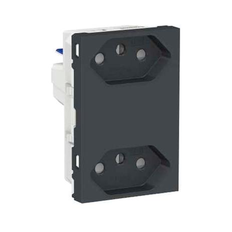 Módulo tomada duplex Br 2Pt 10A250V borne automático 3 módulos grafite Schneider Menor preço em Módulo tomada duplex Br 2Pt 10A250V borne automático 3 módulos grafite Schneider