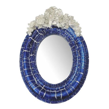 Moldura Provençal Oval Rosas com Laço com Espelho Azul e Branco Craquelê 9,5x14cm - Resina - Resinas Menor preço em Moldura Provençal Oval Rosas com Laço com Espelho Azul e Branco Craquelê 9,5x14cm - Resina - Resinas