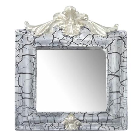 Moldura Provençal Retrato Cantoneira com Espelho Branco e Cinza Craquelê 13,5x11cm - Resina - Resinas Menor preço em Moldura Provençal Retrato Cantoneira com Espelho Branco e Cinza Craquelê 13,5x11cm - Resina - Resinas