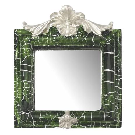 Moldura Provençal Retrato Cantoneira com Espelho Verde e Branco Craquelê 13,5x11cm - Resina - Resinas Menor preço em Moldura Provençal Retrato Cantoneira com Espelho Verde e Branco Craquelê 13,5x11cm - Resina - Resinas