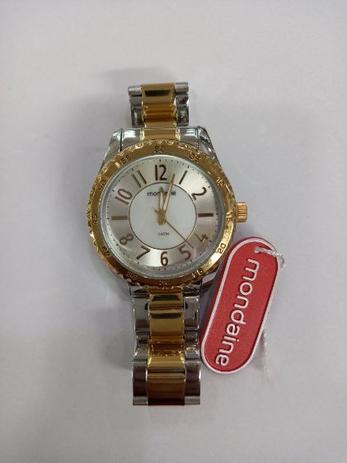 relogio mondaine prata com dourado