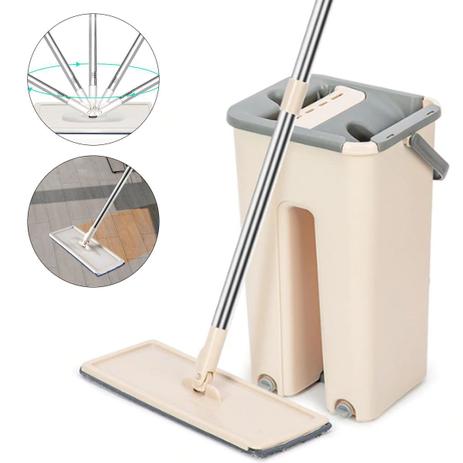 Mop Balde Flat Multiuso Lava e Seca 360 Clean BEGE + Refil Extra - M1 Menor preço em Mop Balde Flat Multiuso Lava e Seca 360 Clean BEGE + Refil Extra - M1