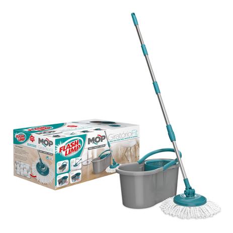 Mop FlashLimp Giratório Fit Esfregão Microfibra 360 c/ Balde Menor preço em Mop FlashLimp Giratório Fit Esfregão Microfibra 360 c/ Balde
