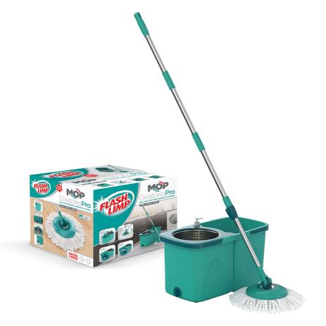 Mop Giratório PRO Esfregão Microfibra com Cesto Inox Flash Limp - FlashLimp Menor preço em Mop Giratório PRO Esfregão Microfibra com Cesto Inox Flash Limp - FlashLimp
