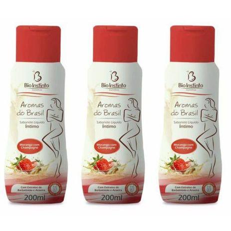 Morango C/champagne Sabonete Íntimo 200ml (kit C/03) - Bio instinto Menor preço em Morango C/champagne Sabonete Íntimo 200ml (kit C/03) - Bio instinto