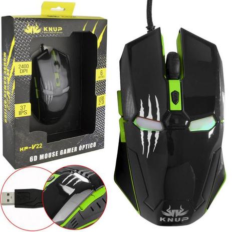 Mouse Gamer Óptico 2400 Dpi Pc Profissional Usb Verde Knup KP-V22 KNUP Menor preço em Mouse Gamer Óptico 2400 Dpi Pc Profissional Usb Verde Knup KP-V22 KNUP