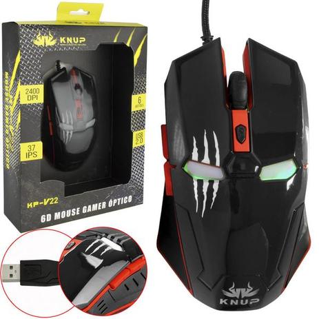 Mouse Gamer Óptico 2400 Dpi Pc Profissional Usb Vermelho Knup KP-V22 KNUP Menor preço em Mouse Gamer Óptico 2400 Dpi Pc Profissional Usb Vermelho Knup KP-V22 KNUP