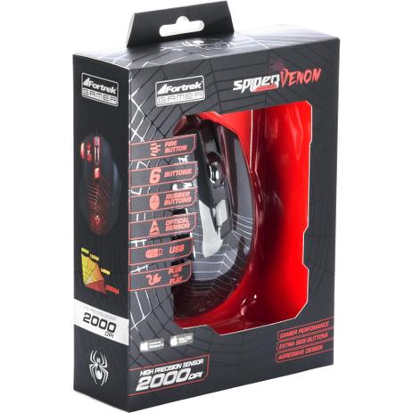 Mouse Gamer Spider Venom OM-704 Preto Vermelho Fortrek Menor preço em Mouse Gamer Spider Venom OM-704 Preto Vermelho Fortrek
