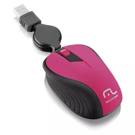 Mouse Óptico cabo retrátil Usb 1200dpi Rosa e Preto Wave Multilaser MO233 Menor preço em Mouse Óptico cabo retrátil Usb 1200dpi Rosa e Preto Wave Multilaser MO233