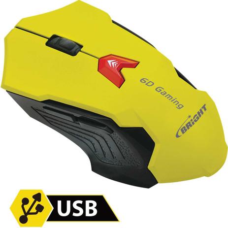 Mouse Optico USB Gaming Amarelo 2400DPI 6BOT - Bright Menor preço em Mouse Optico USB Gaming Amarelo 2400DPI 6BOT - Bright