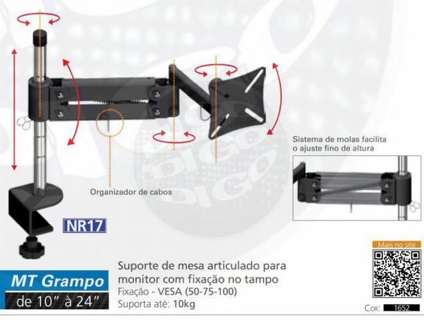 MT GRAMPO Suporte de mesa Articulado com Inclinação para Monitor LCD/LED de 10” a 24” (Fixação M FG - Multivisao Menor preço em MT GRAMPO Suporte de mesa Articulado com Inclinação para Monitor LCD/LED de 10” a 24” (Fixação M FG - Multivisao