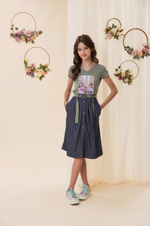 blusa com saia jeans