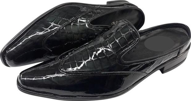 Babuche masculina em couro, verniz preto - Cód Babuche A - Calçados Porto  Free