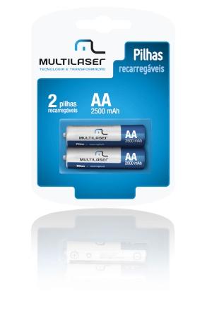Multilaser Pilha Recarregável AA - Pack c/ 2 - CB053 Menor preço em Multilaser Pilha Recarregável AA - Pack c/ 2 - CB053