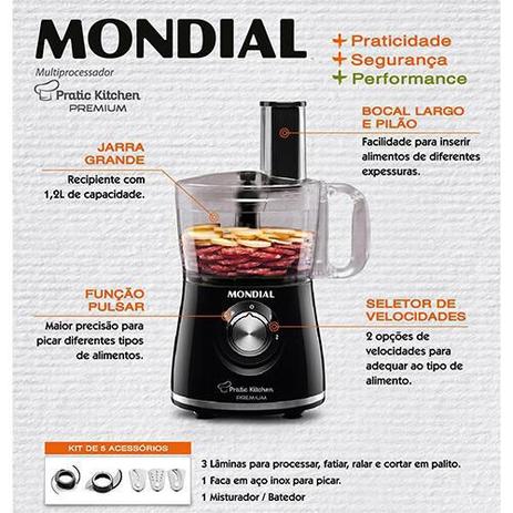 Multiprocessador Mondial Pratic Kitchen MP-13 500W Preto 110V Menor preço em Multiprocessador Mondial Pratic Kitchen MP-13 500W Preto 110V