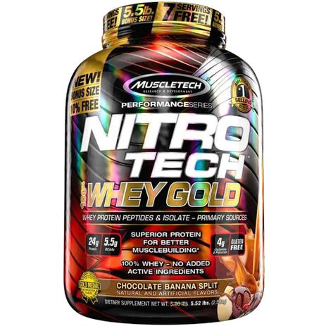 Muscletech nitro tech whey gold banana split 2,5kg Menor preço em Muscletech nitro tech whey gold banana split 2,5kg