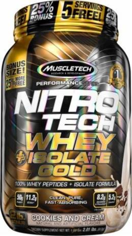 Muscletech Nitro Tech Whey Isolate Gold Biscoito e Creme 913g Menor preço em Muscletech Nitro Tech Whey Isolate Gold Biscoito e Creme 913g