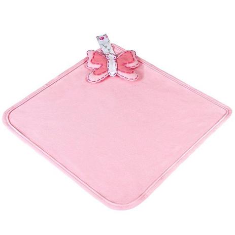 Naninha Grande Malha Rosa Borboleta com Prendedor de Chupeta - Talismã Menor preço em Naninha Grande Malha Rosa Borboleta com Prendedor de Chupeta - Talismã