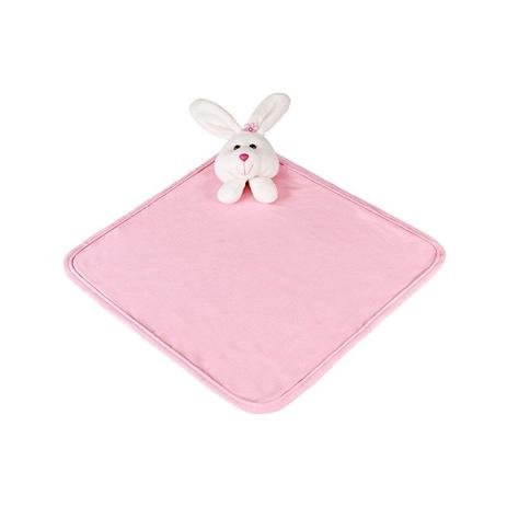 Naninha Pequena Malha Rosa Coelhinha com Prendedor de Chupeta - Talismã Menor preço em Naninha Pequena Malha Rosa Coelhinha com Prendedor de Chupeta - Talismã