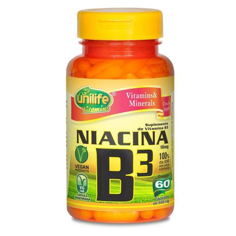 Niacina Vitamina B3 500mg 60 cápsulas Unilife -