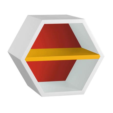 Nicho Com Prateleira Favo 1151 Branco/Vermelho/Amarelo - Máxima móveis Menor preço em Nicho Com Prateleira Favo 1151 Branco/Vermelho/Amarelo - Máxima móveis