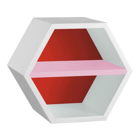 Nicho Com Prateleira Favo 1151 Branco/Vermelho/Rosa Cristal - Máxima móveis Menor preço em Nicho Com Prateleira Favo 1151 Branco/Vermelho/Rosa Cristal - Máxima móveis