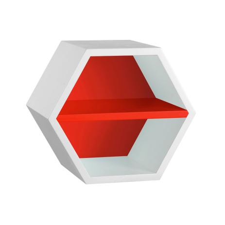 Nicho Favo com Prateleira em MDF Laqueado - Branco/Vermelho - Máxima Menor preço em Nicho Favo com Prateleira em MDF Laqueado - Branco/Vermelho - Máxima