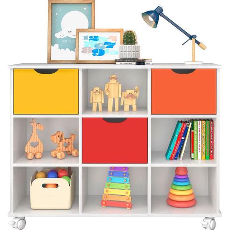 Nicho Organizador 108 X 83cm Com 3 Gavetas Color E Rodízios - Qmovi Menor preço em Nicho Organizador 108 X 83cm Com 3 Gavetas Color E Rodízios - Qmovi