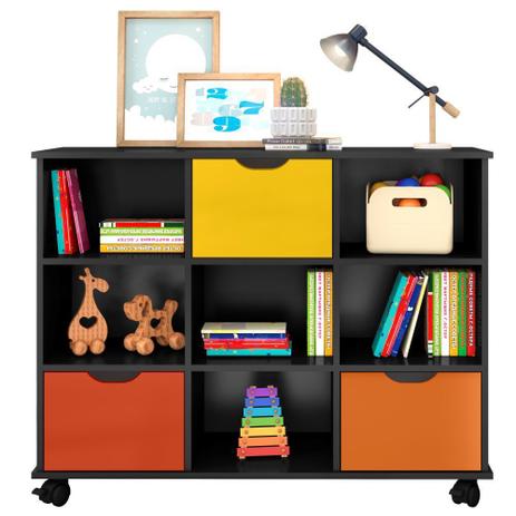 Nicho Organizador 3 Gavetas com Rodízios Preto/Colorido - Qmovi Menor preço em Nicho Organizador 3 Gavetas com Rodízios Preto/Colorido - Qmovi