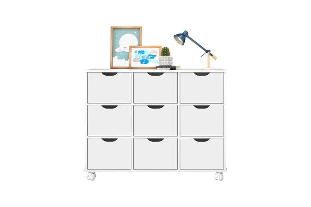 Nicho organizador branco 108 x 83 cm 9 gavetas brancas com rodizios - qmovi Menor preço em Nicho organizador branco 108 x 83 cm 9 gavetas brancas com rodizios - qmovi