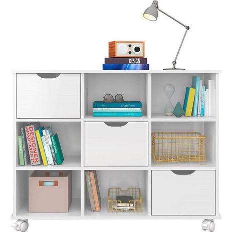 Nicho Organizador Branco 108 X 83cm Com 3 Gavetas Brancas E Rodízios - Qmovi Móveis Menor preço em Nicho Organizador Branco 108 X 83cm Com 3 Gavetas Brancas E Rodízios - Qmovi Móveis