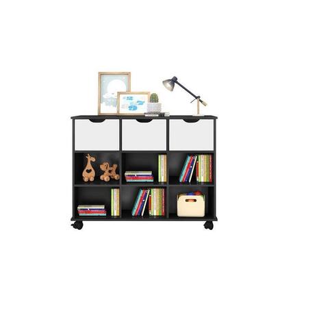 Nicho Organizador Preto 108 X 83 cm Com 3 Gavetas Brancas e Rodizios - Qmovi Móveis Menor preço em Nicho Organizador Preto 108 X 83 cm Com 3 Gavetas Brancas e Rodizios - Qmovi Móveis