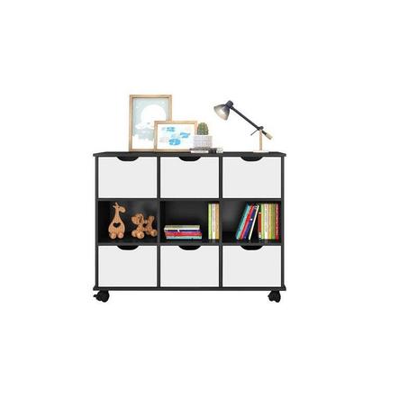 Nicho Organizador Preto 108 X 83 cm Com 6 Gavetas Brancas e Rodizios - Qmovi Móveis Menor preço em Nicho Organizador Preto 108 X 83 cm Com 6 Gavetas Brancas e Rodizios - Qmovi Móveis