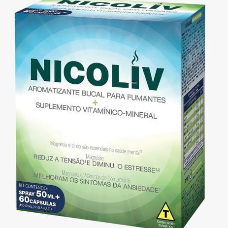 Nicoliv kit 60 caps + sol spr 50ml kit pare de fumar - Cimed Menor preço em Nicoliv kit 60 caps + sol spr 50ml kit pare de fumar - Cimed