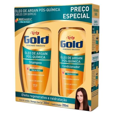 Niely Gold Argan Pós Química Shampoo 300ml + Condicionador 200ml Menor preço em Niely Gold Argan Pós Química Shampoo 300ml + Condicionador 200ml