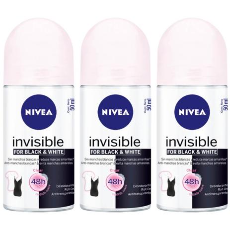 Nivea Black White Desodorante Rollon Feminino 50ml (Kit C/03) Menor preço em Nivea Black White Desodorante Rollon Feminino 50ml (Kit C/03)