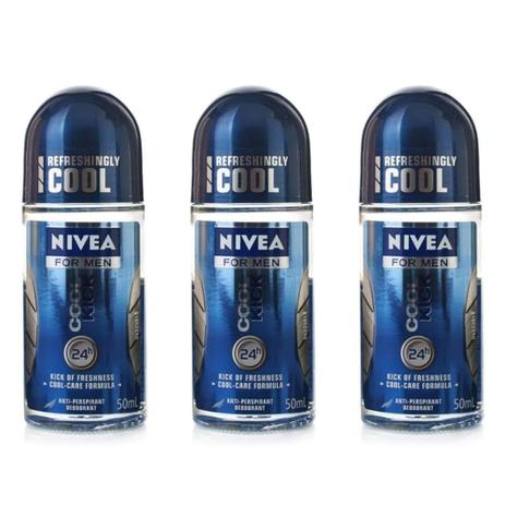 Nivea Cool Kick Desodorante Rollon Masculino 50ml (Kit C/03) Menor preço em Nivea Cool Kick Desodorante Rollon Masculino 50ml (Kit C/03)