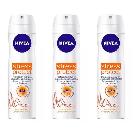 Nivea Feminino Stress Protect Desodorante Aerosol 150ml (Kit C/03) Menor preço em Nivea Feminino Stress Protect Desodorante Aerosol 150ml (Kit C/03)