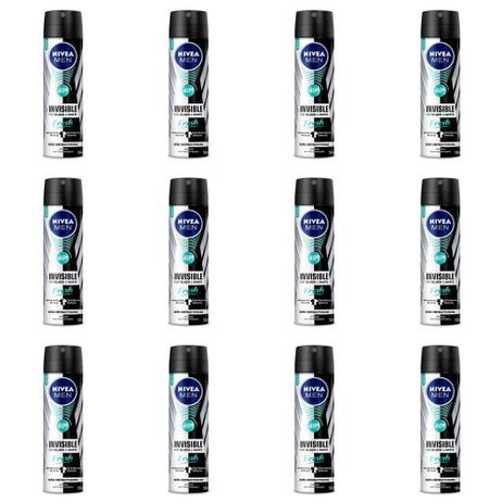 Nivea For Men Black White Fresh Desodorante Aerosol 150ml (Kit C/12) Menor preço em Nivea For Men Black White Fresh Desodorante Aerosol 150ml (Kit C/12)