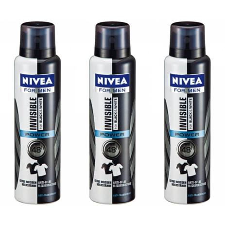 Nivea For Men Black White Power Desodorante Aerosol 150ml (Kit C/03) Menor preço em Nivea For Men Black White Power Desodorante Aerosol 150ml (Kit C/03)