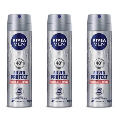 Nivea For Men Silver Protect Desodorante Aerosol 150ml (Kit C/03) Menor preço em Nivea For Men Silver Protect Desodorante Aerosol 150ml (Kit C/03)