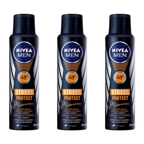 Nivea For Men Stress Protect Desodorante Aerosol 150ml (Kit C/03) Menor preço em Nivea For Men Stress Protect Desodorante Aerosol 150ml (Kit C/03)