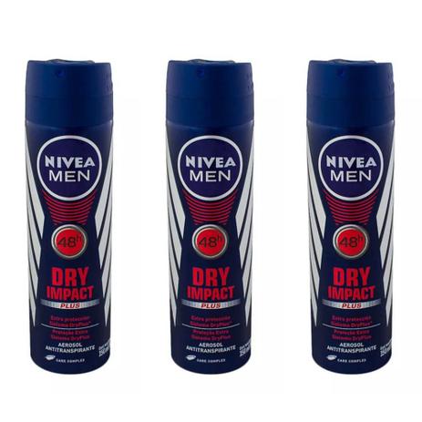 Nivea Men Dry Impact Plus Desodorante Aerosol 150ml (Kit C/03) Menor preço em Nivea Men Dry Impact Plus Desodorante Aerosol 150ml (Kit C/03)
