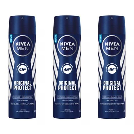 Nívea Original Protect For Men Desodorante Aerosol 150ml (Kit C/03) - Nivea Menor preço em Nívea Original Protect For Men Desodorante Aerosol 150ml (Kit C/03) - Nivea