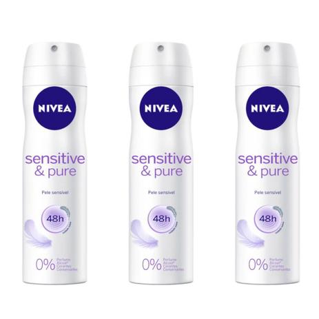 Nivea Sensitive Pure Desodorante Aerosol 150ml (Kit C/03) Menor preço em Nivea Sensitive Pure Desodorante Aerosol 150ml (Kit C/03)